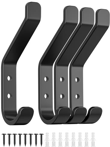 susswiff 4-Stück Wandhaken Akustikpaneele Zubehör, Garderobenhaken, Kleiderhaken zum Schrauben, für Garderobe, Jacken, Hut, Aluminium, Schwarz 10CM