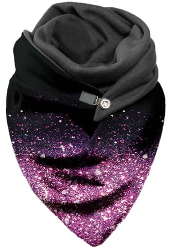 Hiseng Damen Schals Groß Dreieck Winter Dreieckstuch Warmer Lieblingsschal Scarf Knopf Chic Schal Poncho Druck Schals Soft Wrap Lange Stola (150x75cm,Lila Pailletten)