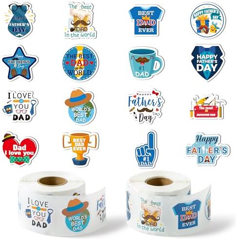 Haooryx 1000 Stk Glückwunsch-Vätertag Aufkleber-Set 16 verschiedene Designs Selbstklebende Vätertag-Motiv Aufkleber Süße 'Ich liebe dich Papa bis Bester Papa aller Zeiten Aufkleber zum Verpacken
