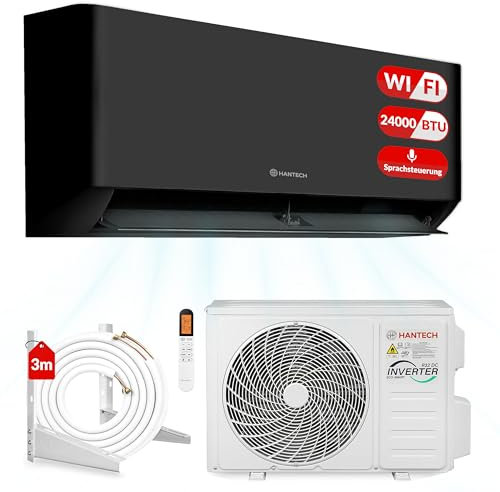 Split Klimaanlage 24000 BTU (bis 80m²) HANTECH H-PRO Heiz-&Kühlfunktion, Luftfilter, WIFI, Montagematerial schwarz