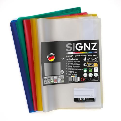 SIGNZ Heftschoner DIN A4, 10 Stück, farbig, starke 90my (0,09mm), CO2-neutral hergestellt, made in Germany