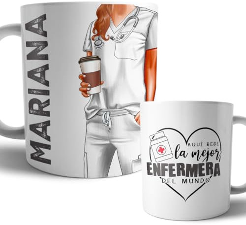 Kartoon Kase Taza Enfermera Uniforme Personalizada con Nombre Original | Mejor del Mundo Taza Profesiones de Cafe Desayuno Ceramica 330 ml Frases para Regalar Personalizable