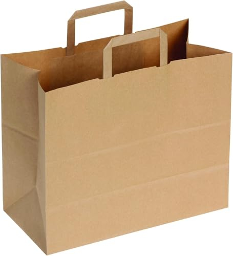 DeinPack 250 Papiertüten 32 x 18 x 26 cm I Umweltschonende Papier Tragetaschen groß Papiertüten Papiertragetaschen biologisch abbaubar, kompostierbar I braune Papier Tüten