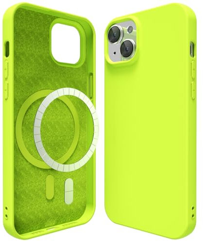 oakxco für 15 Plus/ 14 Plus Hülle Magsafe Silikon Handyhülle Bunt, Ultra Dünn Slim Case Einfarbig Handy Hülle Mädchen, Magnetisch Induktives Laden Schutzhülle Matt Silikonhülle Glatt, Neon Gelb
