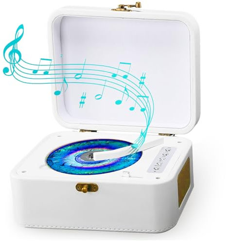 Vintage Desktop CD Player with Speakers, Rechargeable Portable Retro Suitcase CD Player with Bluetooth for Home Car Study Travel, White