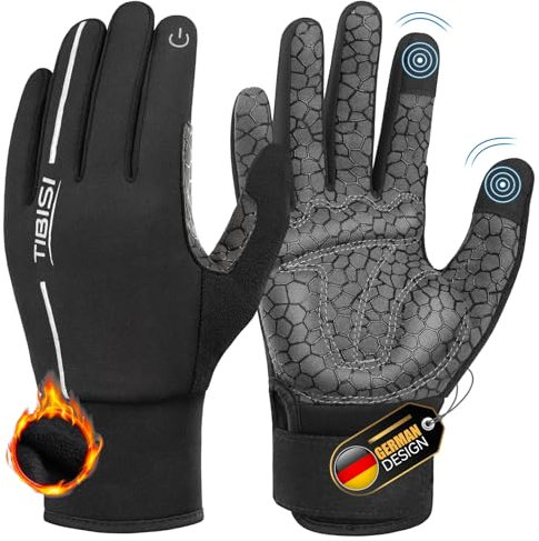 TIBISI Fahrradhandschuhe Winter Thermo für Herren & Damen Warme Winddichter Touchscreen Anti-Rutsch Stoßdämpfend Outdoor Laufen Radsport Mountainbike Handschuhe
