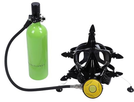 VBESTLIFE Mini Bouteille de Plongée avec Masque de Plongée, Réservoir de Plongée Gonflable de 1 L avec Masque de Plongée Intégral, Combinaisons de Réservoir d'air de Plongée pour la (Green)