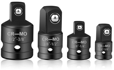 Impact Socket Set - 4 Piece Adapter Set, 1/4 to 3/8, 1/2 to 3/8, Extension Conversion Tool for Impact Driver and Ratchet