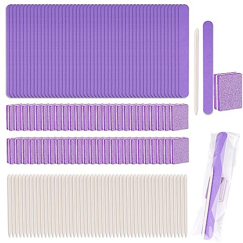 Set di 50 Kit Monouso per Manicure, composto da 50 buffer per unghie mini, 50 lime per unghie, 50 bastoncini di legno, 50 sacchetti OPP, Kit di Strumenti per Unghie Press On per Salone e Casa (viola)