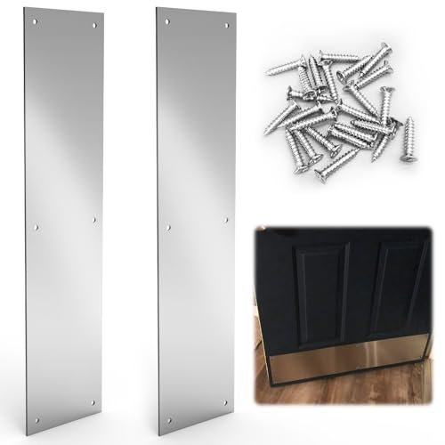 Fixirons 2 Pcs Door Kick Plate Stainless Steel Door Push Plate 16 x 4 Inch Metal Door Plate with Screws Kick Plate for Exterior Door for Door Avoid from Kicking