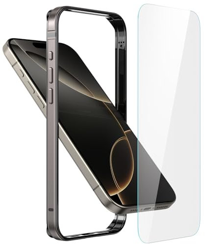 Metall Bumper Case für iPhone 16 Pro, Aluminium Rahmen Slim Case [weicher innerer Bumper] [erhöhter Randschutz] HD gehärtetes Glas Displayschutzfolie für iPhone 16 Pro 6.3 Zoll, Grau