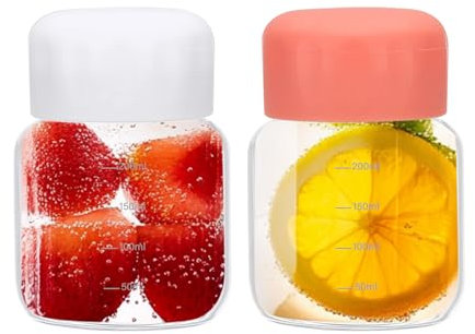 PATIKIL Small Juice Glass Bottles with Lids,2Pcs 10 Ounce(300ml) Borosilicate Glass Water Bottle Leakproof Cute Drinking Bottles Shot Bottles for Juicing Fridge Water Milk,White/Pink