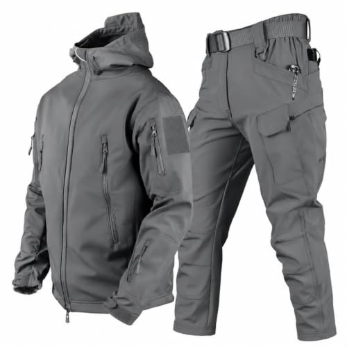 TAUIANE Outdoor Skianzug FüR Herren, 2 Teiliger Snowboard Schneeanzug, MilitäRbekleidung Kampfanzug, Modisches, Wasserdichtes Winter-Set Aus Warmer Skijacke Und Schneehose,Grau,M
