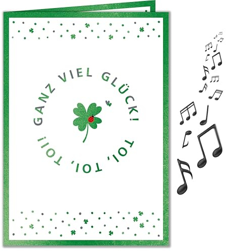 bentino MUSIK Geburtstagskarte Glück Kleeblätter, edle Grußkarte zum Geburtstag mit einer Coverversion von Happy