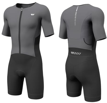 Wulibike Combinaison de Triathlon pour Homme Trisuit à Manches Courtes, Haute Élasticité Respirante à Séchage Rapide Tri Suit Combinaison de Triathlon pour Homme Course et Compétitions de Triathlon