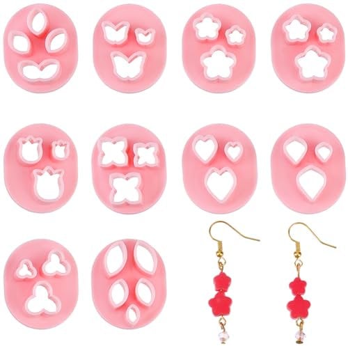 SUNNYCLUE 10 pièce 10 styles de Coupe Argile Formes Coupe Argile Polymère en Vrac Rose Plastique Rose Fleur Coeur Papillon Larme Texture Moules Coupe Boucle D'Oreille pour Boucles D'Oreilles Fabricati