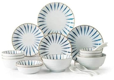 MYUYEE Platos Elegantes para la Cena Juego de Platos y Cuencos vajilla de cerámica de 18 Piezas Juego de vajilla de Porcelana Pintada a Mano Vintage Regalos de，