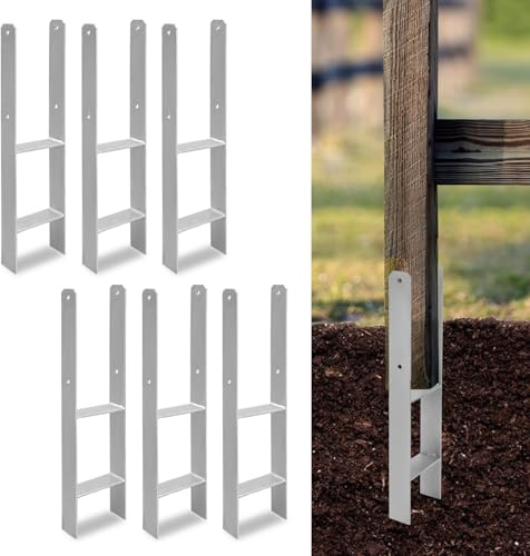 Jiubiaz 6er Set H-Pfostenanker 101 x600 mm – H-Pfostenhalter für Zaun- und Holzpfosten, Robuste H-Anker für Gartenzaun, Carport, Pavillon und Holzbauprojekte