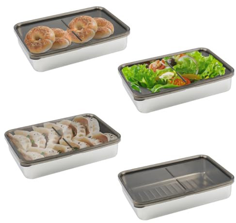 Suevut Set mit 4 Aufschnittbox Fresh, Stapelbare Edelstahl-Box mit transparentem Deckel, Luftdichte Aufschnittbox für Kühlschrank, Wiederverwendbare Aufbewahrungsbox für Käse, Wurst und Fleisch