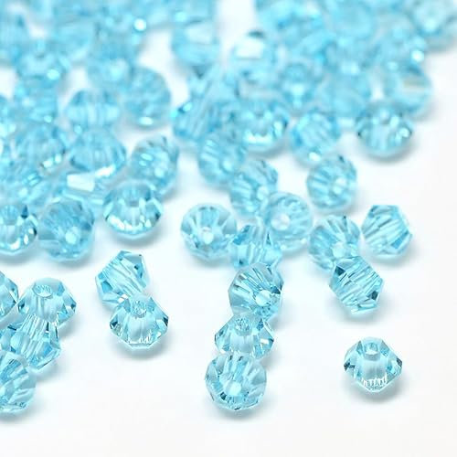 Perlin Preciosa Lot de 40 perles tchèques, en cristal de Bohême, 4 mm, double cône, en verre taillé, aigue-marine