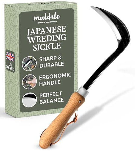 Muldale Azada de afeitar japonesa con mango ergonómico de madera, hoja curvada para deshierbar manual y jardinería