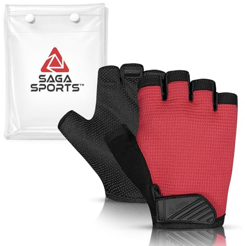 SAGA SPORTS Kids Cycling Gloves, Half Fingerless Anti-Slip Bike Gloves for Boys & Girls | Kids Motorbike Gloves Non-Slip MTB, BMX (Red, X-Large [10-12])