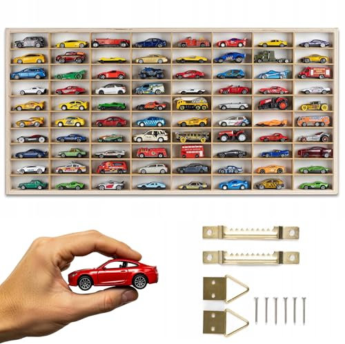 ArtTwist Modellauto Vitrine | Hot Wheels Aufbewahrung zu 80 Fächen | Sammlervitrine Hängend 78,5cm x 40cm x 4cm | Setzkasten Holz für Wanddeko und Organisation (Regal ohne Motiv)