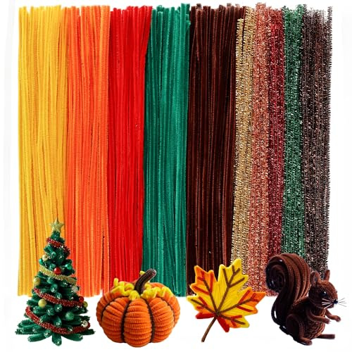 Caydo 500 Pieces Autumn Color Pipe Cleaners, Thanksgiving Day Orange Brown Chenille Stems, Pipe Cleaner Crafts for DIY Art and Craft Projects Creative Gift Party Decorations