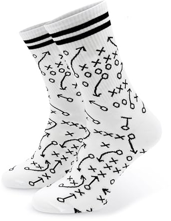 40YARDS American Football Socken – Playbook Design in Schwarz/Weiß – One Size 37–46 – OEKO-TEX® zertifiziert – Bequeme Crew Socken mit Taktik-Motiv für Football Fans