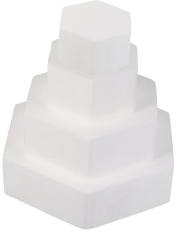 Sechseckige Kuchenattrappe 4 Stück aus Schaumstoff, Weiß, Wiederverwendbar | Künstliche Torte, Tortenattrappe für Party und Kuchendekoration, zum Glätten, Stecken, Kleben