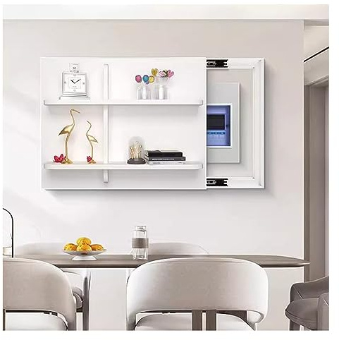 SZITW Cache-Compteur électrique avec Porte-Manteau | Cache-Panneau intérieur dissimulé avec étagère Murale Flottante, système de coulissement Silencieux par Simple Pression.