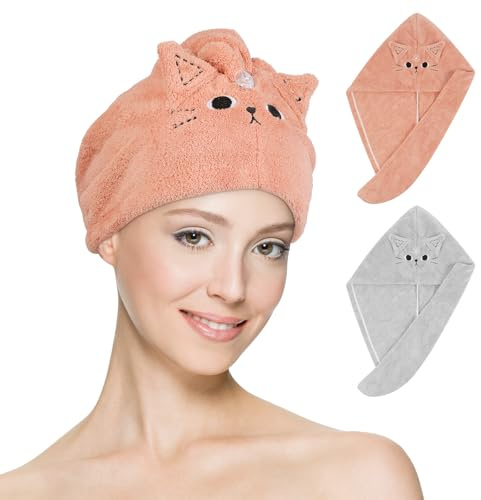 AUYAO Haarturban Handtuch Haare Turban Mikrofaser Turban Handtücher | Schnelltrocknend Handtuch Damen Haarturban Verdreht Knopf Anti Frizz Handtücher Haartuch Lange Lockiges Nasses Alle Haartypen