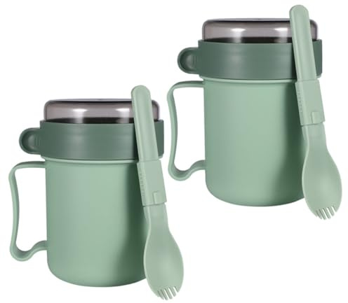 TOVINANNA Récipient à Porridge avec Couvercle et Cuillère, 2 Pièces Vert PP | Usage Polyvalent pour Repas Rapides à Maison, Compatible Micro-ondes, Accessoires Inclus Couvercle et Scoop