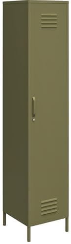 Bradford Metallschrank Olivgrün, 37 x 39 x 182 cm, Hochschrank mit 1 Tür und Regalböden, Spindschrank aus Metall für Büro, Flur, Schlafzimmer und Home Office