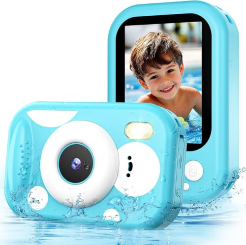 CHAKEYAKE Unterwasserkamera, IP67 10M/32.8FT Kinderkamera 1080P wasserdichte Digitalkamera mit 2.4 HD Bildschirm, 10X Digitalzoom, SD Karte, Geschenk für Jungen und Mädchen 3–12 Jahre, Blue