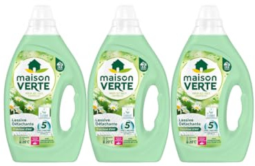 Maison Verte - Lessive Liquide - Parfum Fraîcheur d'Ete - Lessive Détachante - Spécial Peaux Sensibles - Efficace dès 20°C - 5 Enzymes Actives d'Origine Naturelle - Sans Conservateurs - 99 Lavages