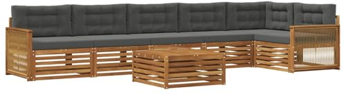 vidaXL Outdoor-Sofagarnitur mit Kissen 7 pcs Natur und Anthrazit, Lounge-Sofa für die Terrasse, modernes, wetterfestes Gartenmöbel-Set für Bequeme Sitzgelegenheiten