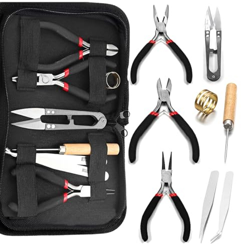 KEPYATI Schmuckherstellung Werkzeuge, 8Pcs Perlenwerkzeug-Set Schere Zange Pinzette Bastelbedarf Mit Aufbewahrungskoffer Für Herstellung Und Reparatur Von Schmuck
