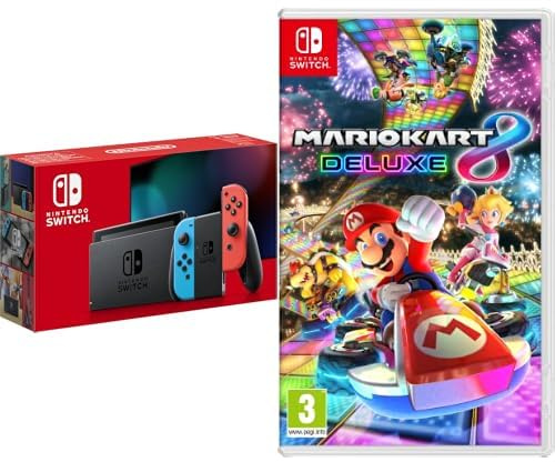 Nintendo Console Switch con Joy-Con Rosso Neon e Blu Neon + Mario Kart 8 Deluxe - Videogioco Italiana - Versione su scheda