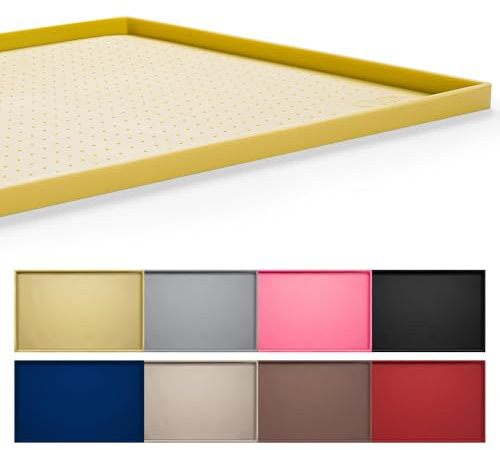 Hubulk Dog Feeding Mat,100% Waterproof Food Grade Silicone Pet Food and Water Bowl Placemat,Dishwasher, High Raised Edge to Prevent Spills,Nonslip Tray to Stop Messes on Floor (24x16x0.5, Yellow)