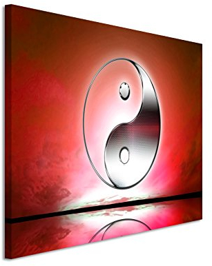 Paul Sinus Art XXL Fotoleinwand 120x80cm Naturfotografie – Yin und Yang Zeichen mit roten Hintergrund auf Leinwand exklusives Wandbild moderne Fotografie für ihre Wand in vielen Größen