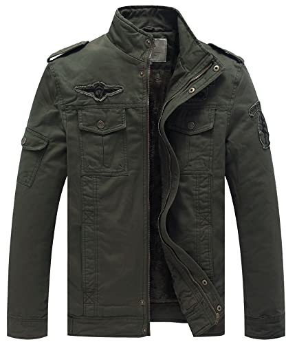 WenVen Chaquetas de Invierno de Algodón para Exteriores para Hombre Abrigos de Estilo Cargo Militar Clásico Chaqueta con Forro de Franela Gruesa Rompevientos Informal Hombre Verde Militar XL