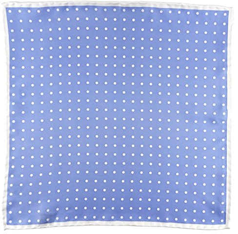 TigerTie Seideneinstecktuch hellblau silberweiss gepunktet - Einstecktuch 100% reine Seide - Einstecktuch Gr. 30 x 30 cm - handrolliert