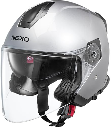 Nexo Jethelm Motorradhelm Helm Motorrad Mopedhelm Jethelm Travel 2.0 silber M, Unisex, Chopper/Cruiser, Ganzjährig, Thermoplast
