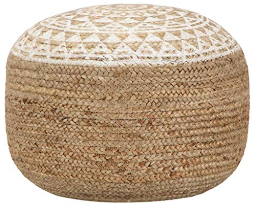 Festnight Pouf Sitzpouf Hocker Wei? 40 x 45 cm Jute | Dekohocker Sitzpuff für Wohnzimmer Schlafzimmer, Handgefertigt
