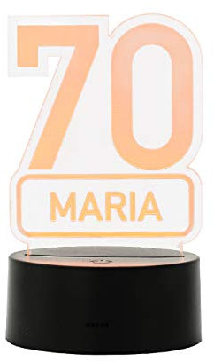 Herz & Heim® Personalisierte LED Lampe mit Namen zum runden Geburtstag 70. Geburtstag