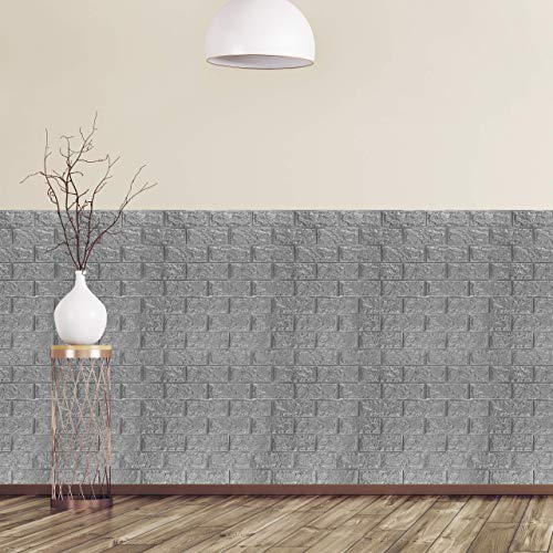 Relaxdays Wandpaneele selbstklebend, 5er Set, dekorative Steinoptik, 3D Paneele, weicher PE-Schaumstoff, 78x70cm, grau, Kunststoff, Pack, 5