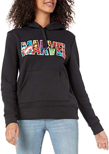 Amazon Essentials Disney | Marvel | Star Wars | Princess Felpe con Cappuccio in Pile (Disponibili in Taglie Forti) Donna, Logo Personaggi Marvel, S