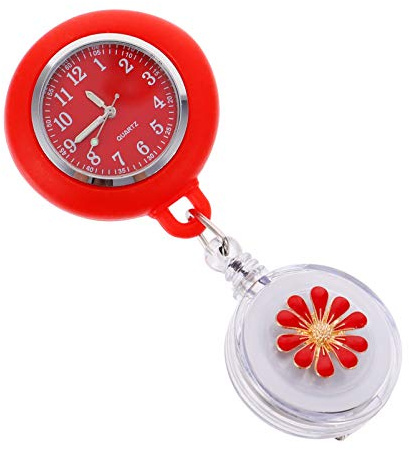Hemobllo Krankenschwester Taschenuhr Clip- Auf Pflege Uhr Versenkbare Fob Uhr Hängen Brosche Uhr Abzeichen für Ärzte Krankenschwestern Klettern Bergsteigen Rot