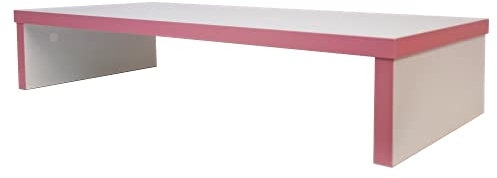 Henor Soporte Monitor Elevador TV de Madera TV 62 x 26.5 x 12 cm Soporta 50 Kg. Blanco Canto Rosa